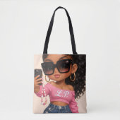 Chic Chibi Frau Illustration Tragetasche Tasche (Vorderseite)