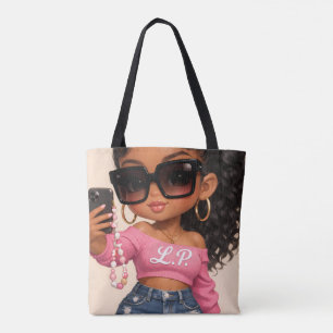 Chic Chibi Frau Illustration Tragetasche Tasche