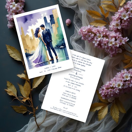 Chic Chicago Iconic Building Colorful Cityscape Einladung