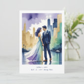 Chic Chicago Iconic Building Colorful Cityscape Einladung (Stehend Vorderseite)