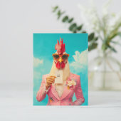 Chic Chicken in Pink Anzug Postkarte (Stehend Vorderseite)