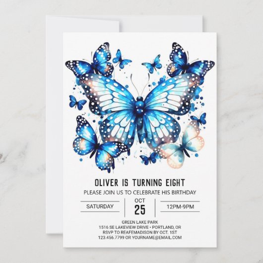 Chic Children Butterfly Boy Geburtstag Einladung (Vorderseite)