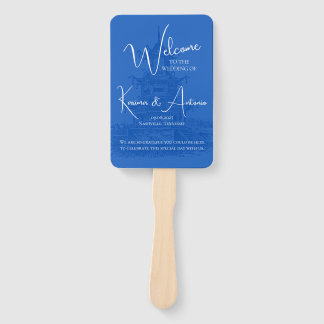 Chic Chinoiserie Pagoda Blue Wedding Program Fan Fächer