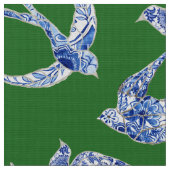Chic Chinoiserie Schluchten Vögel Blauer Blau Grün Stoff (Nahaufnahme)