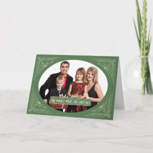Chic Christmas Art Deco Green Frame Custom Foto Feiertagskarte