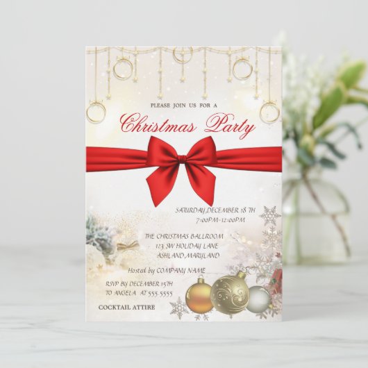 Chic Christmas Balls, Bow Corporate Christmas Einladung (Stehend Vorderseite)