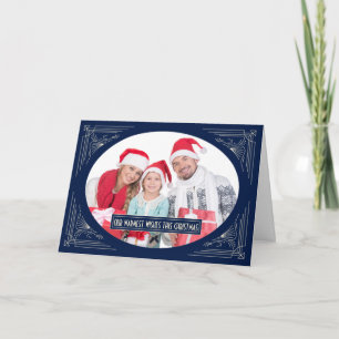 Chic Christmas Blue Art Deco Rahmen Custom Foto Feiertagskarte