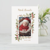 Chic Christmas Botanical Border Naming Ceremony Einladung (Stehend Vorderseite)