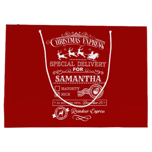 Chic Christmas Express Special Delivery Monogram Große Geschenktüte (Rückseite)