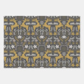 Chic Christmas Floral Deer Snowflake Black Holiday Geschenkpapier Set (Vorderseite 2)