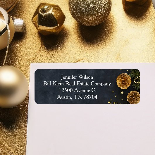 Chic Christmas Gold Pine Cone Black Rücksendeadres