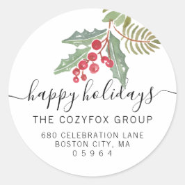 Chic Christmas Holly Berry Address Runder Aufkleber