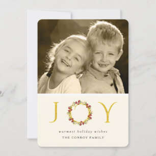 Chic Christmas Joy Floral Wreath Imitats Gold Glit Feiertagskarte