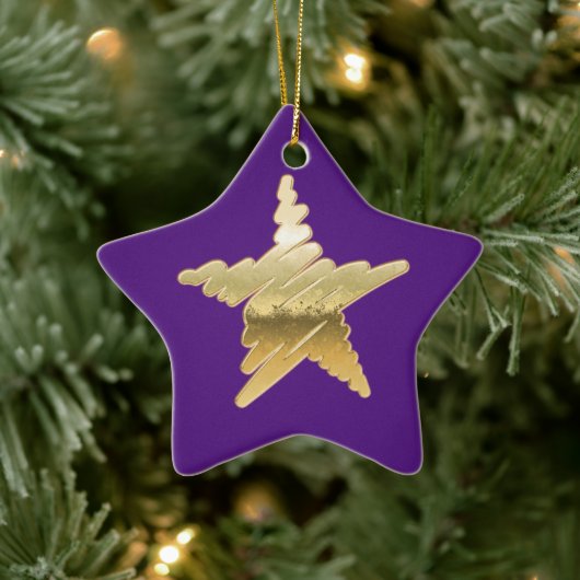 Chic Christmas metallic gold star lila Keramik Ornament (Baum)