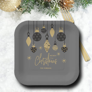 Chic Christmas Ornaments auf Grau Pappteller