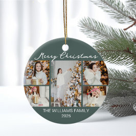 Chic Christmas Photo Collage Commemorative 2025 Keramik Ornament