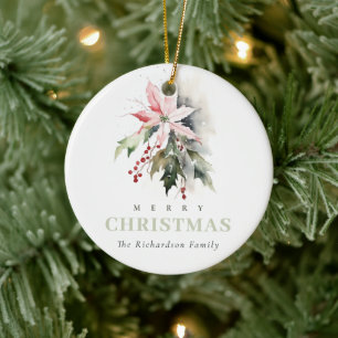 Chic Christmas Poinsettia Berries Foliage Foto Keramik Ornament