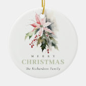 Chic Christmas Poinsettia Berries Foliage Foto Keramik Ornament (Vorne)
