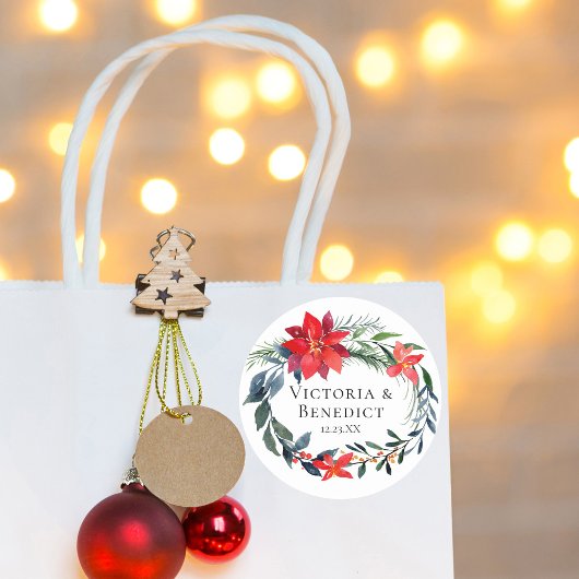 Chic Christmas Poinsettia Blumenzeremonie Runder Aufkleber