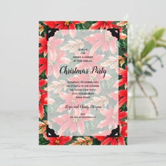 Chic Christmas Poinsettia und Imitats Vellum Einladung (Stehend Vorderseite)