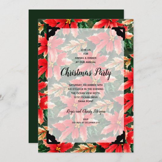 Chic Christmas Poinsettia und Imitats Vellum Einladung (Vorne/Hinten)