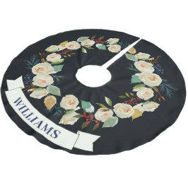 Chic Christmas Rose Wreath Pattern Polyester Weihnachtsbaumdecke