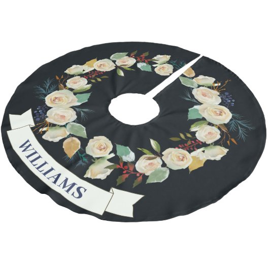 Chic Christmas Rose Wreath Pattern Polyester Weihnachtsbaumdecke (Schrägansicht)