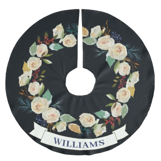 Chic Christmas Rose Wreath Pattern Polyester Weihnachtsbaumdecke (Vorderseite)