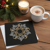Chic Christmas Star Gold Silver Calligrafy, Black