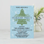 Chic Christmas Tree Holiday Party Snowflakes Blue Einladung (Stehend Vorderseite)