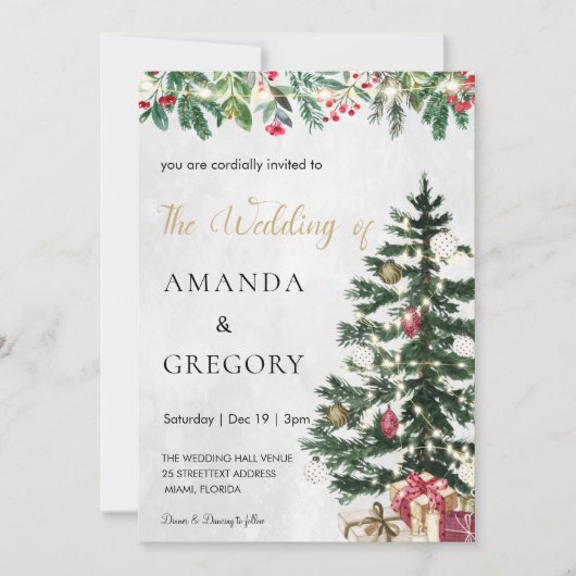 Chic Christmas Tree Lights Hochzeitsfest Foto Einladung (Vorderseite)