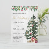 Chic Christmas Tree Lights Hochzeitsfest Foto Einladung (Stehend Vorderseite)