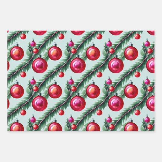 Chic Christmas Tree Ornaments Holiday Geschenkpapier Set (Vorderseite 3)