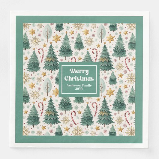 Chic Christmas Trees Earthy Holiday Paper Napkins Serviette (Vorderseite)