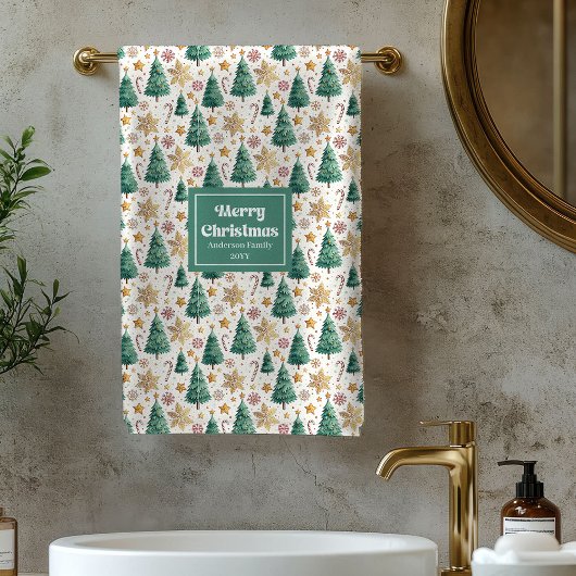 Chic Christmas trees red green festive bath towel Badhandtuch Set