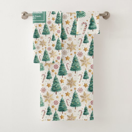 Chic Christmas trees red green festive bath towel Badhandtuch Set (Insitu)