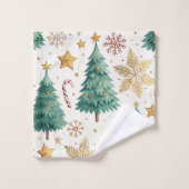 Chic Christmas trees red green festive bath towel Badhandtuch Set (Waschlappen)