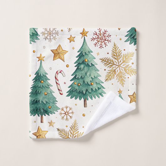 Chic Christmas trees red green festive bath towel Badhandtuch Set (Waschlappen)