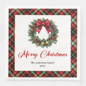 Chic Christmas Wreath with Red Green Plaid Napkins Serviette (Vorderseite)