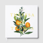 Chic Citrus Bouquet Foil Foto Wedding Gästebuch (Vorderseite)