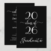 Chic Class of 2025 Schwarz-weiß Graduation Party Einladung (Vorne/Hinten)