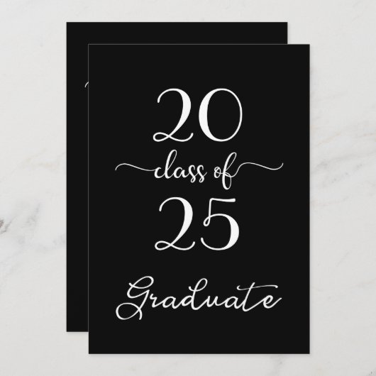 Chic Class of 2025 Schwarz-weiß Graduation Party Einladung (Vorne/Hinten)