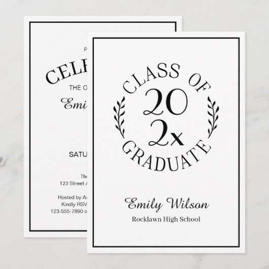 Chic Class of Schwarz-weiß Emblem Graduation Party Einladung (Vorne/Hinten)
