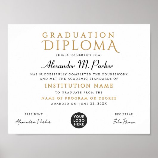 Chic Classic Black Gold School Grad Logo Diploma Poster (Vorne)