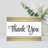 Chic Classic Black & Gold Streifen Elegantes Skrip Dankeskarte (Stehend Vorderseite)