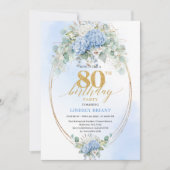 Chic Classic Blue Watercolor Floral 80th Birthday Einladung (Vorderseite)