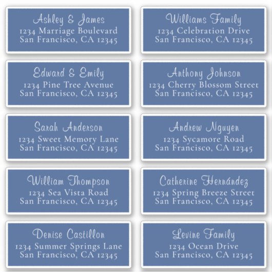 Chic Classic Blue Wedding Guest Address Labels (Vorderseite)