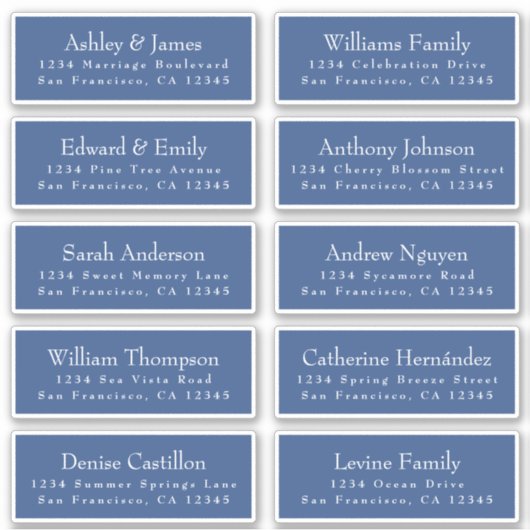 Chic Classic Blue Wedding Guest Address Labels (Vorderseite)