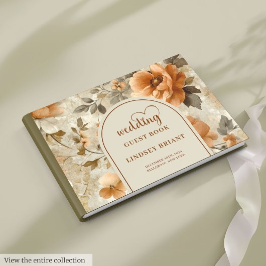 Chic Classic Boho Copper Beige Sage Floral Wedding Gästebuch