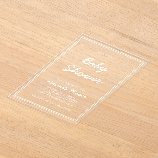 Chic Classic Calligraphy Script Baby Shower Acryleinladungen (Ablage )